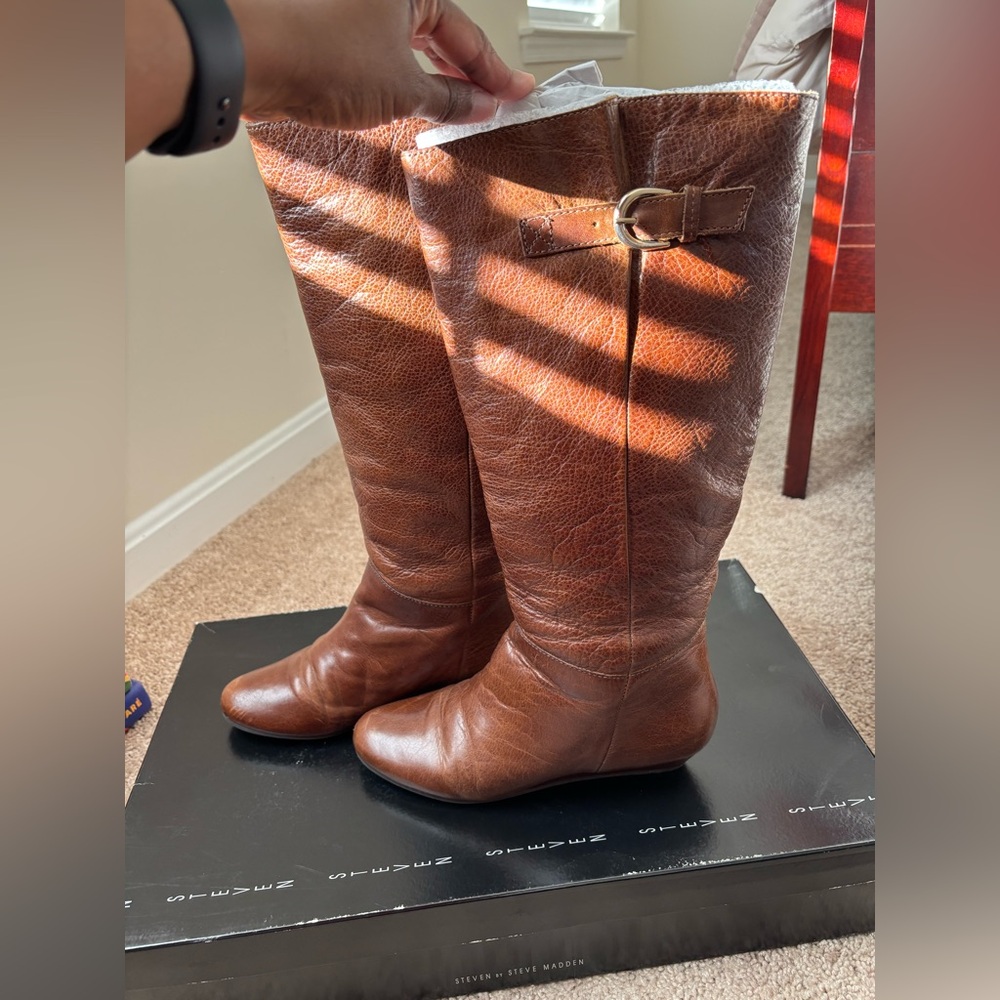 Steven By Steve Madden Cognac Leather Knee-High Boots